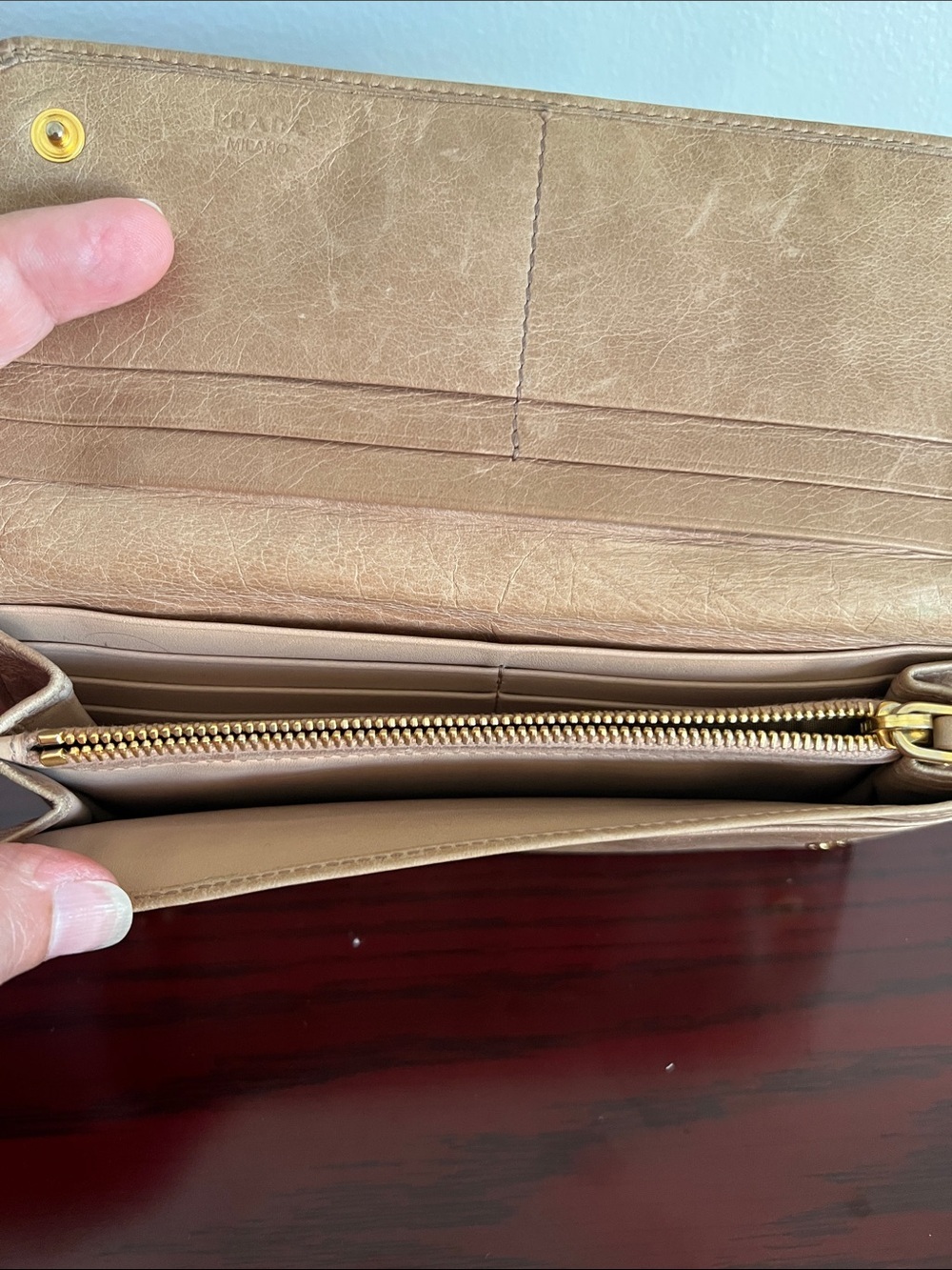 Prada Tan Leather Clutch with Gold Hardware - Picture 6 of 16